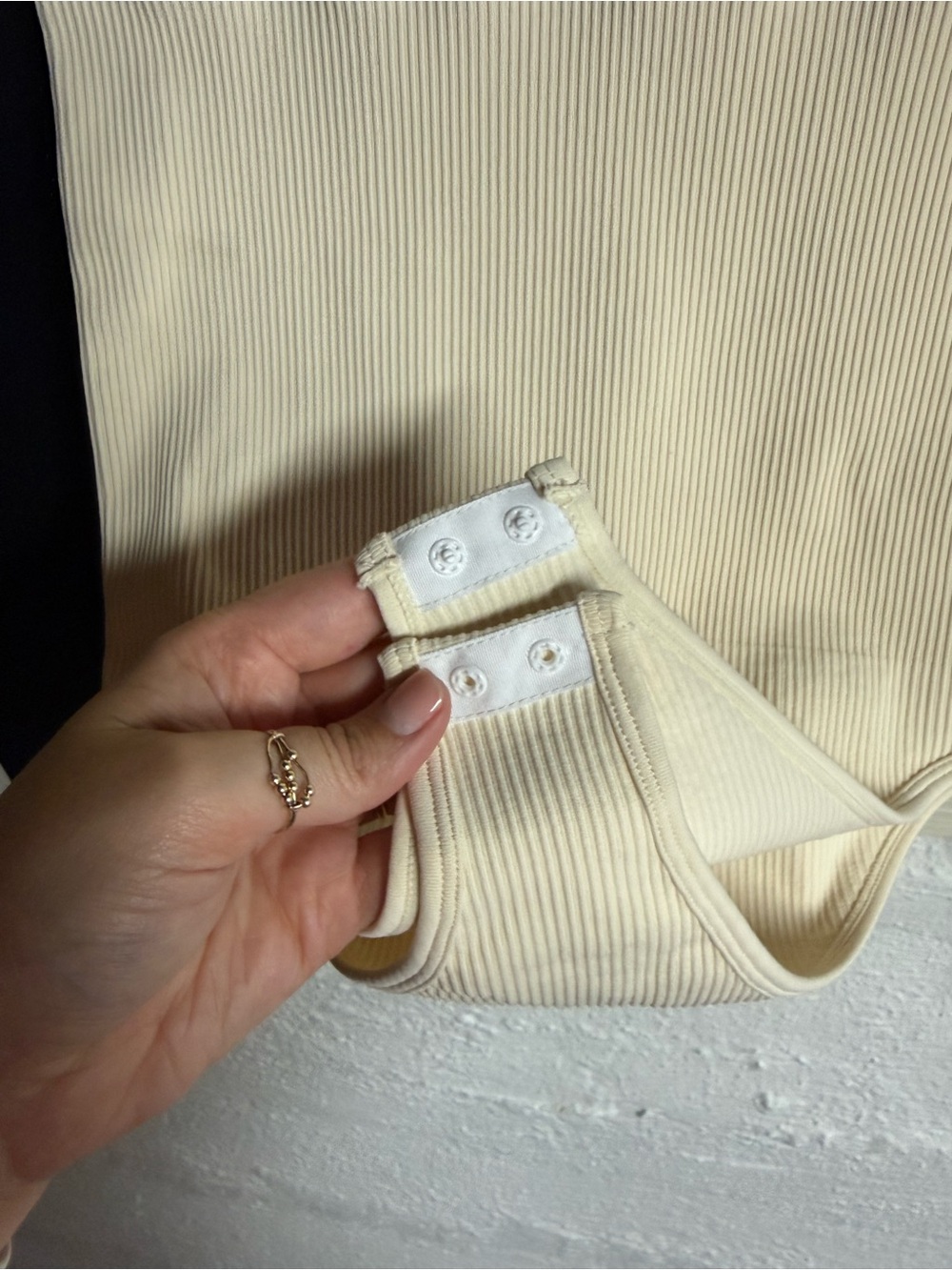 Ribbed Sleeveless Bodysuit - Black, Cream & Light Gray - Picture 2 of 5